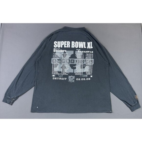Vintage Y2K NFL Superbowl XL Steelers Seahawks Football Black Long Sleeve Shirt - Picture 2 of 16